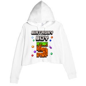 5th Birthday Boy 5 Video Gamer Pixel Number Five Bday Party Crop Fleece Hoodie