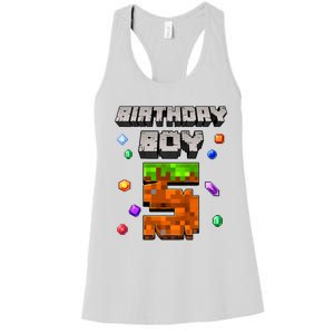 5th Birthday Boy 5 Video Gamer Pixel Number Five Bday Party Women's Racerback Tank