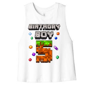 5th Birthday Boy 5 Video Gamer Pixel Number Five Bday Party Women's Racerback Cropped Tank