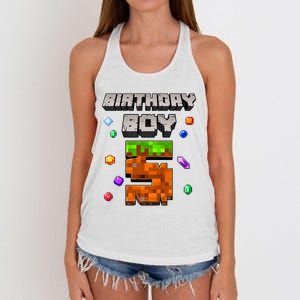 5th Birthday Boy 5 Video Gamer Pixel Number Five Bday Party Women's Knotted Racerback Tank