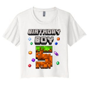 5th Birthday Boy 5 Video Gamer Pixel Number Five Bday Party Women's Crop Top Tee