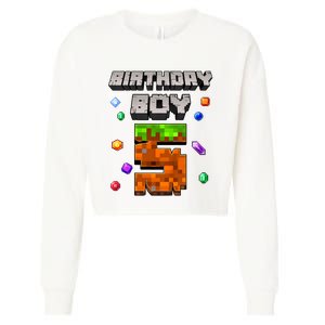 5th Birthday Boy 5 Video Gamer Pixel Number Five Bday Party Cropped Pullover Crew