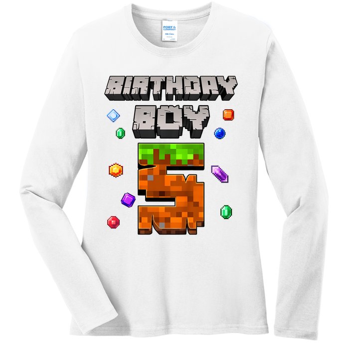 5th Birthday Boy 5 Video Gamer Pixel Number Five Bday Party Ladies Long Sleeve Shirt