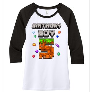 5th Birthday Boy 5 Video Gamer Pixel Number Five Bday Party Women's Tri-Blend 3/4-Sleeve Raglan Shirt