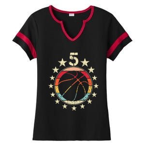 5th Birthday Basketball Fifth 5 Year Old Birthday Ladies Halftime Notch Neck Tee