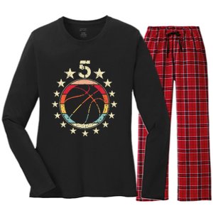 5th Birthday Basketball Fifth 5 Year Old Birthday Women's Long Sleeve Flannel Pajama Set 