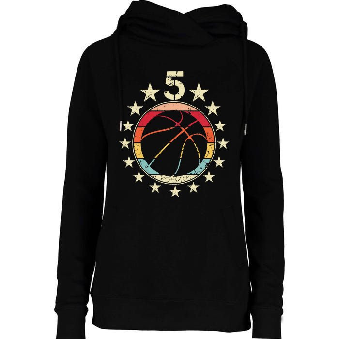 5th Birthday Basketball Fifth 5 Year Old Birthday Womens Funnel Neck Pullover Hood