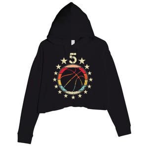 5th Birthday Basketball Fifth 5 Year Old Birthday Crop Fleece Hoodie