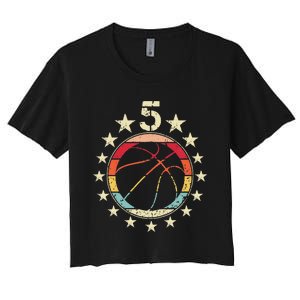 5th Birthday Basketball Fifth 5 Year Old Birthday Women's Crop Top Tee