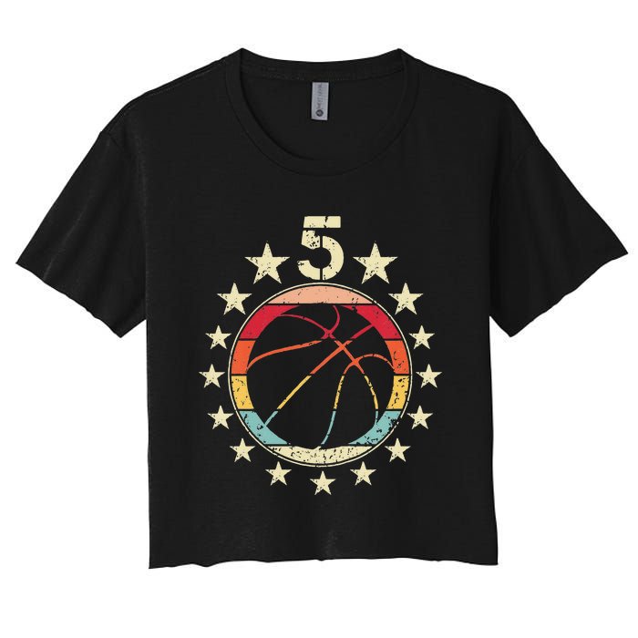 5th Birthday Basketball Fifth 5 Year Old Birthday Women's Crop Top Tee