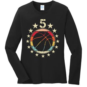 5th Birthday Basketball Fifth 5 Year Old Birthday Ladies Long Sleeve Shirt