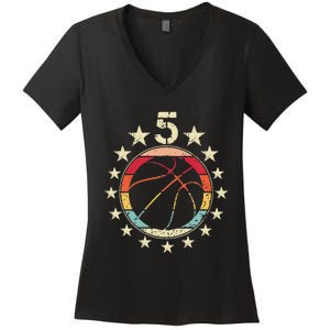 5th Birthday Basketball Fifth 5 Year Old Birthday Women's V-Neck T-Shirt