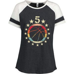 5th Birthday Basketball Fifth 5 Year Old Birthday Enza Ladies Jersey Colorblock Tee