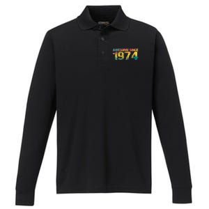 50th Birthday Born 1974 Gift Awesome Since 1974 Performance Long Sleeve Polo