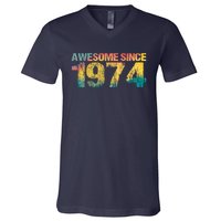 50th Birthday Born 1974 Gift Awesome Since 1974 V-Neck T-Shirt