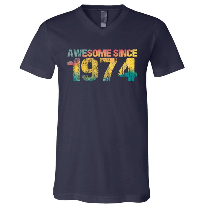 50th Birthday Born 1974 Gift Awesome Since 1974 V-Neck T-Shirt