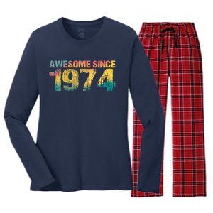 50th Birthday Born 1974 Gift Awesome Since 1974 Women's Long Sleeve Flannel Pajama Set 