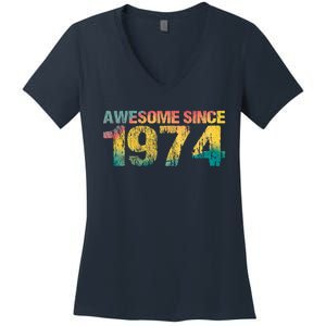 50th Birthday Born 1974 Gift Awesome Since 1974 Women's V-Neck T-Shirt