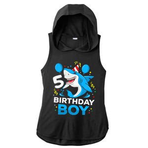 5th Birthday Boy Shark Ocean Theme Party 5 Years Old For Boy Ladies PosiCharge Tri-Blend Wicking Draft Hoodie Tank