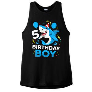 5th Birthday Boy Shark Ocean Theme Party 5 Years Old For Boy Ladies PosiCharge Tri-Blend Wicking Tank