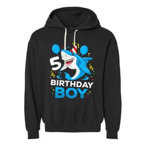 5th Birthday Boy Shark Ocean Theme Party 5 Years Old For Boy Garment-Dyed Fleece Hoodie