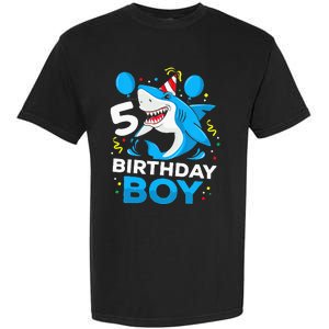 5th Birthday Boy Shark Ocean Theme Party 5 Years Old For Boy Garment-Dyed Heavyweight T-Shirt