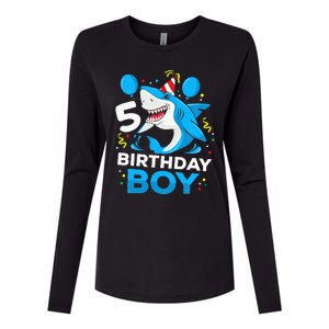 5th Birthday Boy Shark Ocean Theme Party 5 Years Old For Boy Womens Cotton Relaxed Long Sleeve T-Shirt