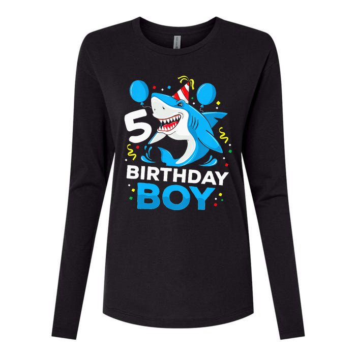 5th Birthday Boy Shark Ocean Theme Party 5 Years Old For Boy Womens Cotton Relaxed Long Sleeve T-Shirt