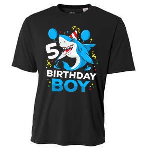 5th Birthday Boy Shark Ocean Theme Party 5 Years Old For Boy Cooling Performance Crew T-Shirt