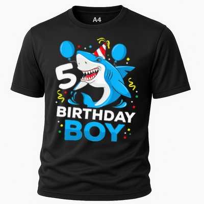 5th Birthday Boy Shark Ocean Theme Party 5 Years Old For Boy Cooling Performance Crew T-Shirt