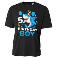 5th Birthday Boy Shark Ocean Theme Party 5 Years Old For Boy Cooling Performance Crew T-Shirt