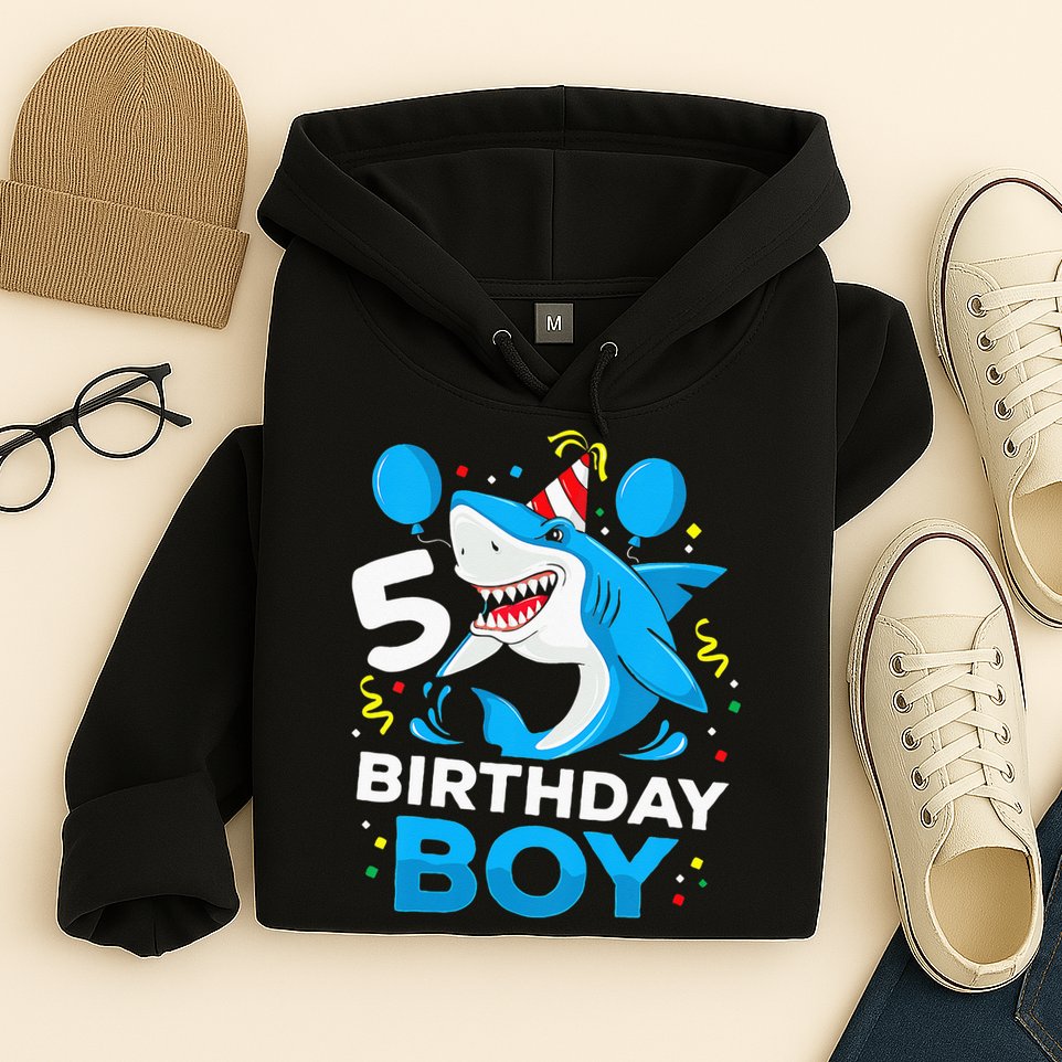 5th Birthday Boy Shark Ocean Theme Party 5 Years Old For Boy Hoodie