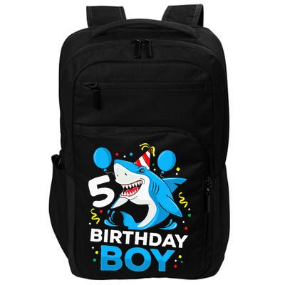 5th Birthday Boy Shark Ocean Theme Party 5 Years Old For Boy Impact Tech Backpack