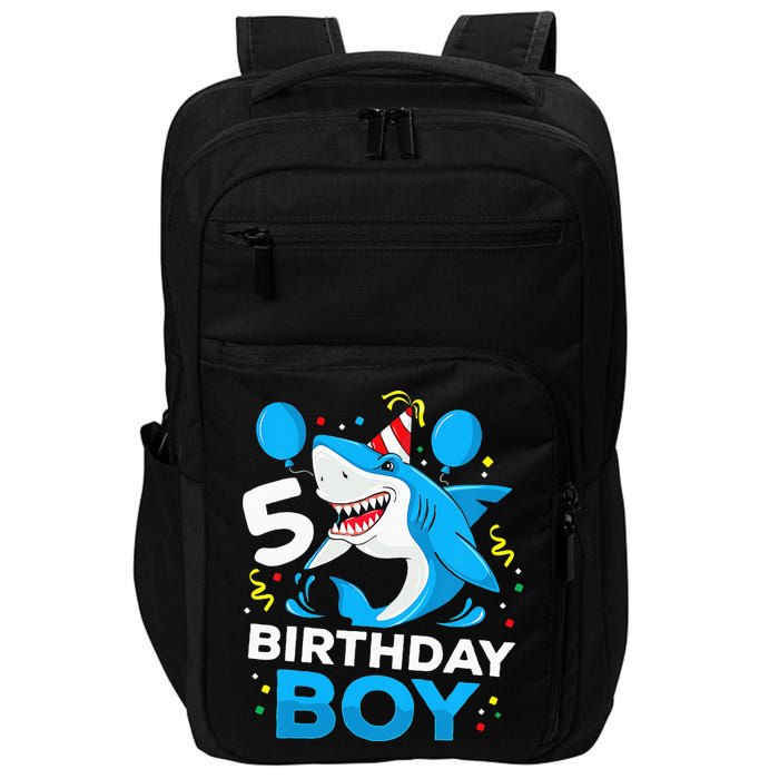 5th Birthday Boy Shark Ocean Theme Party 5 Years Old For Boy Impact Tech Backpack