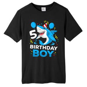 5th Birthday Boy Shark Ocean Theme Party 5 Years Old For Boy Tall Fusion ChromaSoft Performance T-Shirt