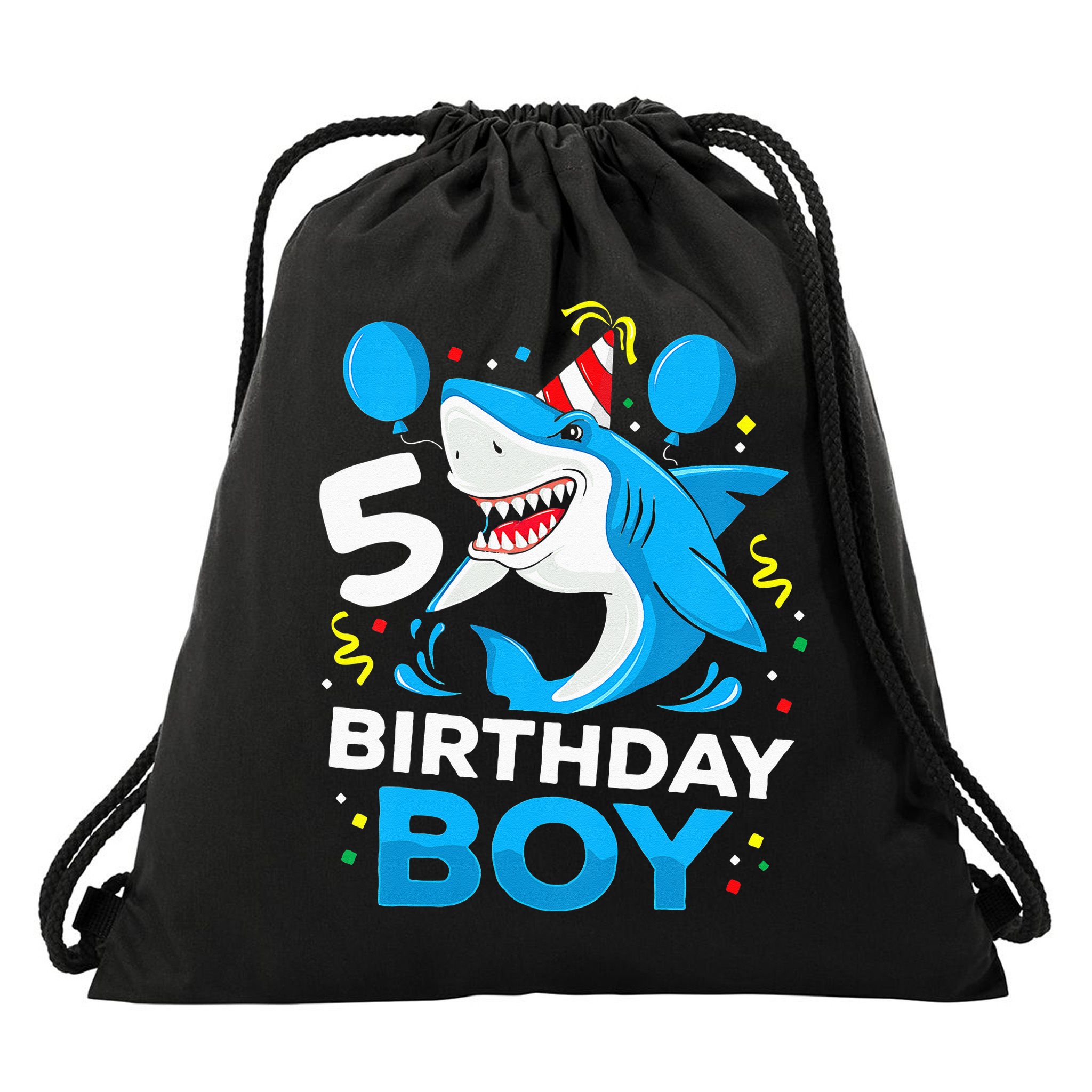 5th Birthday Boy Shark Ocean Theme Party 5 Years Old For Boy Drawstring Bag