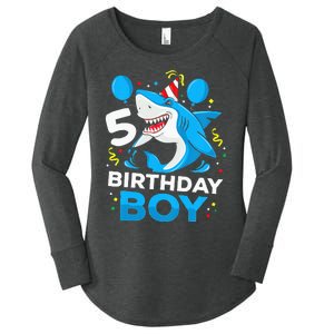 5th Birthday Boy Shark Ocean Theme Party 5 Years Old For Boy Women's Perfect Tri Tunic Long Sleeve Shirt