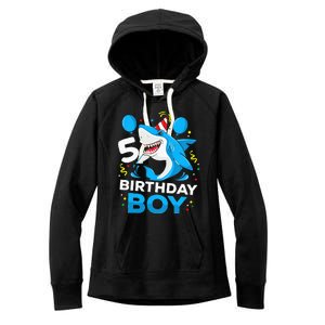 5th Birthday Boy Shark Ocean Theme Party 5 Years Old For Boy Women's Fleece Hoodie