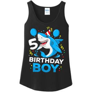 5th Birthday Boy Shark Ocean Theme Party 5 Years Old For Boy Ladies Essential Tank