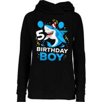 5th Birthday Boy Shark Ocean Theme Party 5 Years Old For Boy Womens Funnel Neck Pullover Hood