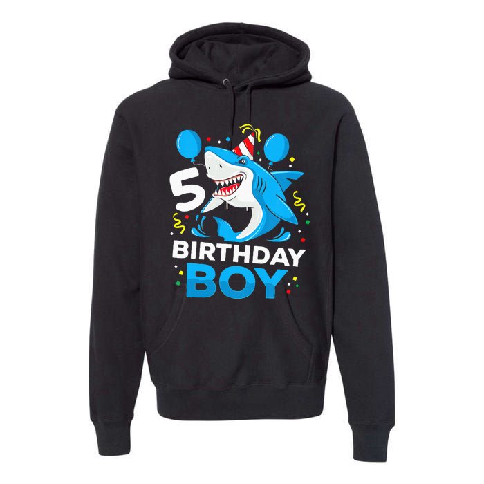 5th Birthday Boy Shark Ocean Theme Party 5 Years Old For Boy Premium Hoodie