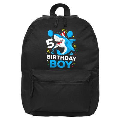 5th Birthday Boy Shark Ocean Theme Party 5 Years Old For Boy 16 in Basic Backpack