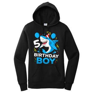 5th Birthday Boy Shark Ocean Theme Party 5 Years Old For Boy Women's Pullover Hoodie