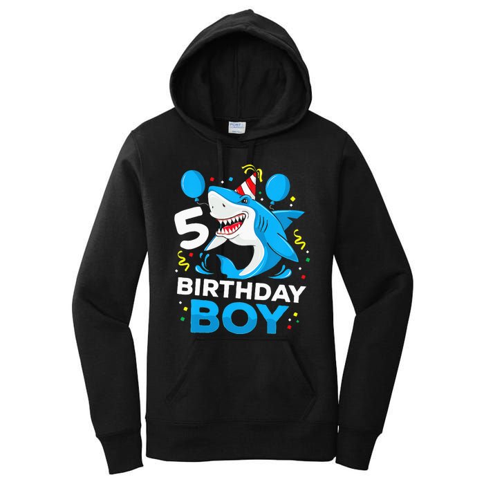 5th Birthday Boy Shark Ocean Theme Party 5 Years Old For Boy Women's Pullover Hoodie