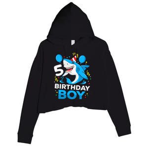 5th Birthday Boy Shark Ocean Theme Party 5 Years Old For Boy Crop Fleece Hoodie