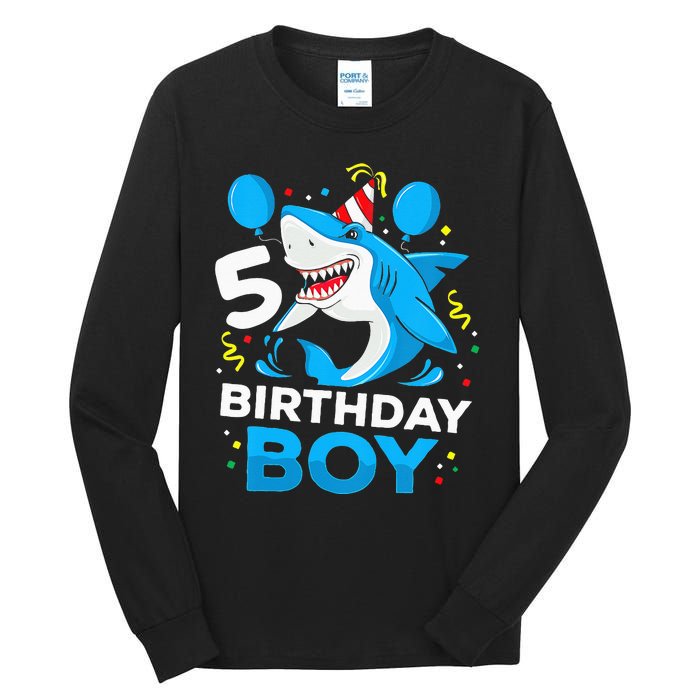 5th Birthday Boy Shark Ocean Theme Party 5 Years Old For Boy Tall Long Sleeve T-Shirt