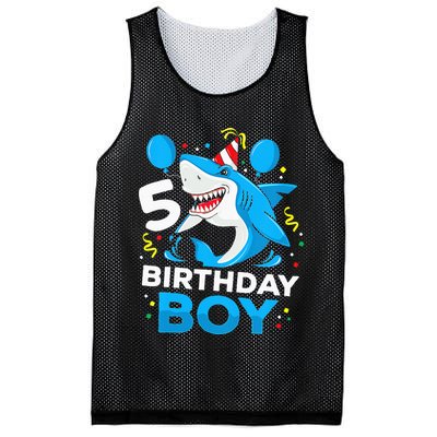 5th Birthday Boy Shark Ocean Theme Party 5 Years Old For Boy Mesh Reversible Basketball Jersey Tank
