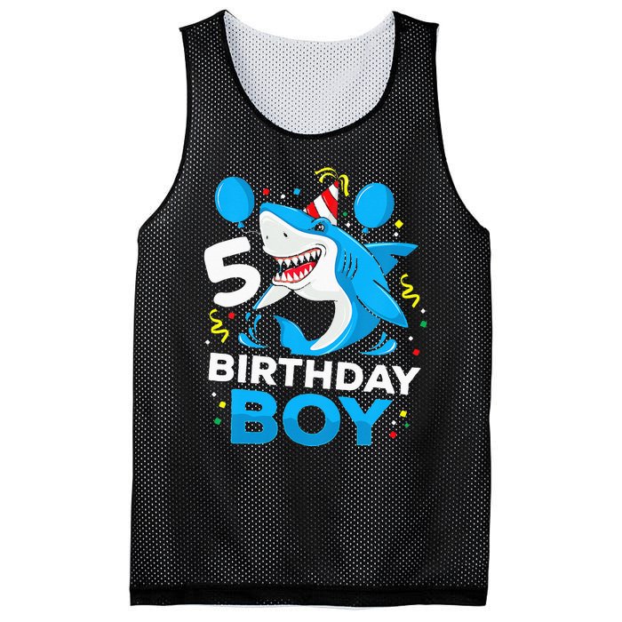 5th Birthday Boy Shark Ocean Theme Party 5 Years Old For Boy Mesh Reversible Basketball Jersey Tank