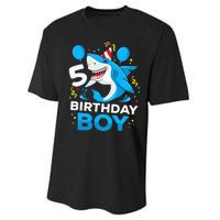 5th Birthday Boy Shark Ocean Theme Party 5 Years Old For Boy Performance Sprint T-Shirt