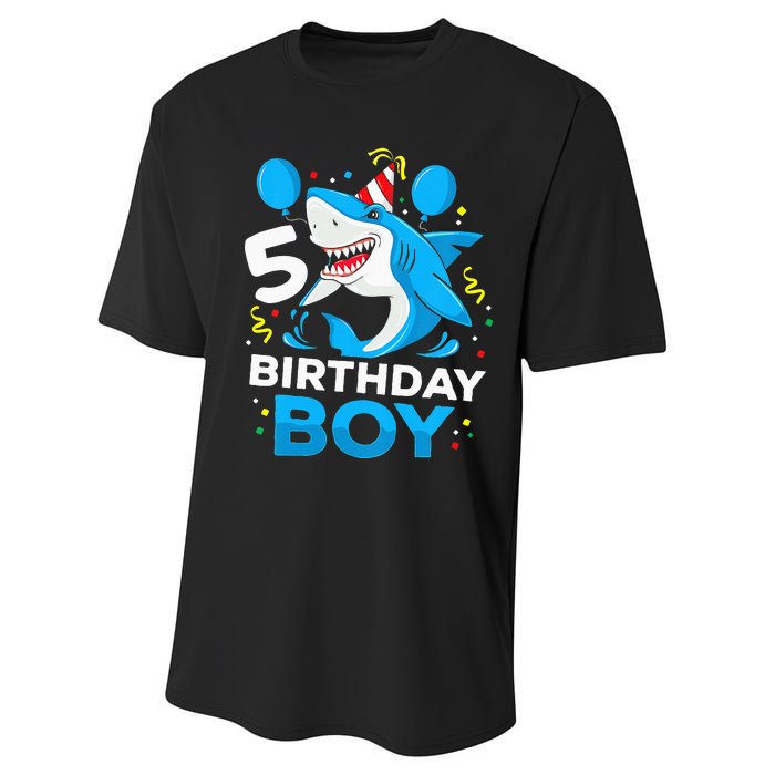 5th Birthday Boy Shark Ocean Theme Party 5 Years Old For Boy Performance Sprint T-Shirt